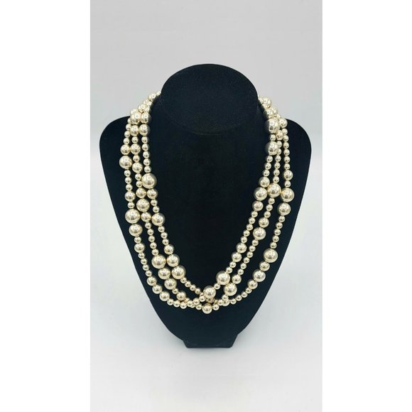 Tiffany & Co. Sterling Silver Triple Torsade Necklace 3-Strand Bead Ball Toggle - Picture 5 of 8